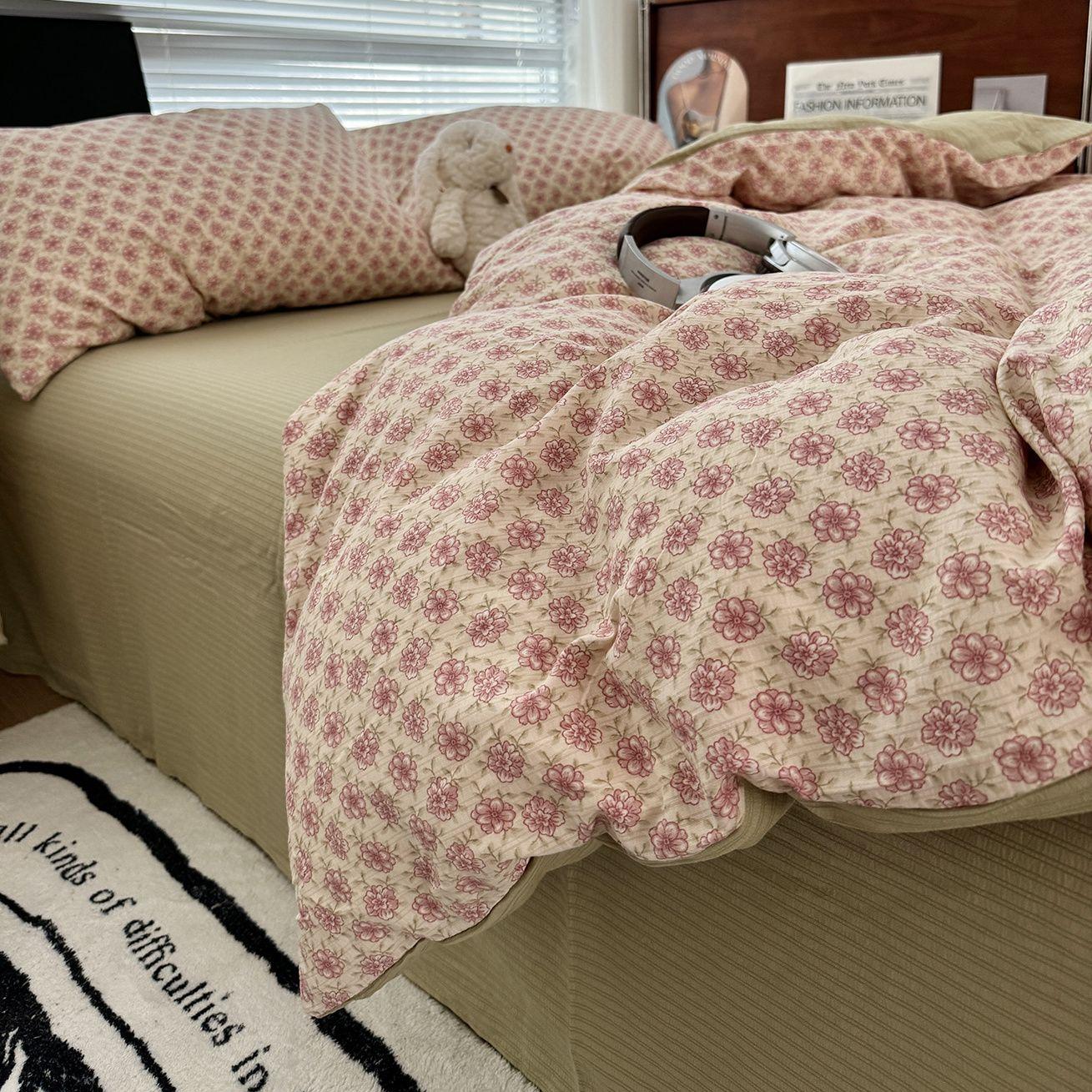 

Комплект постельного белья класса А, ультрамягкий жаккард, двухслойная пряжа, стираный хлопок, простыня с цветочным узором 150x200 3pcs