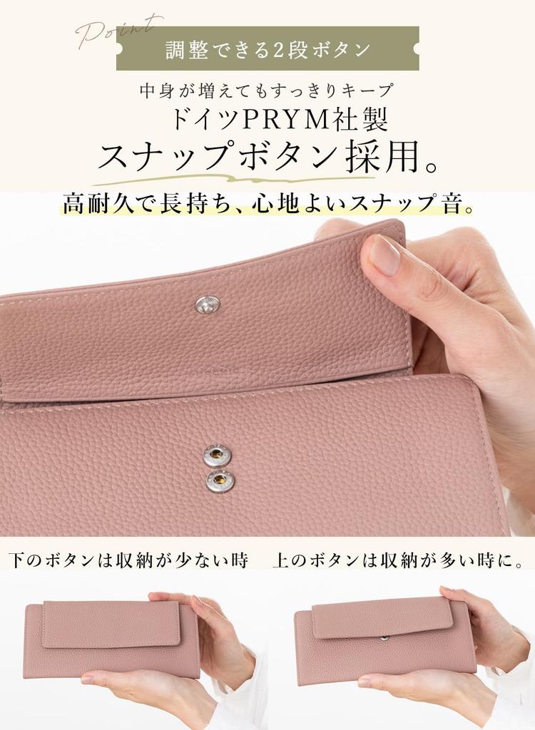 PURCHIC Women's Long Wallet, Genuine Leather, Slim, Lightweight, Large Capacity, Italian Buttons, Anti-Skimming (Ivory)