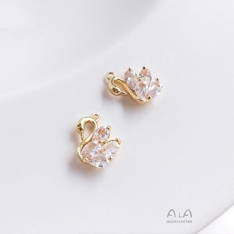 14K Gold-Filled Zirconia Swan Pendant DIY Jewelry Set: Bracelets, Necklaces, Earrings