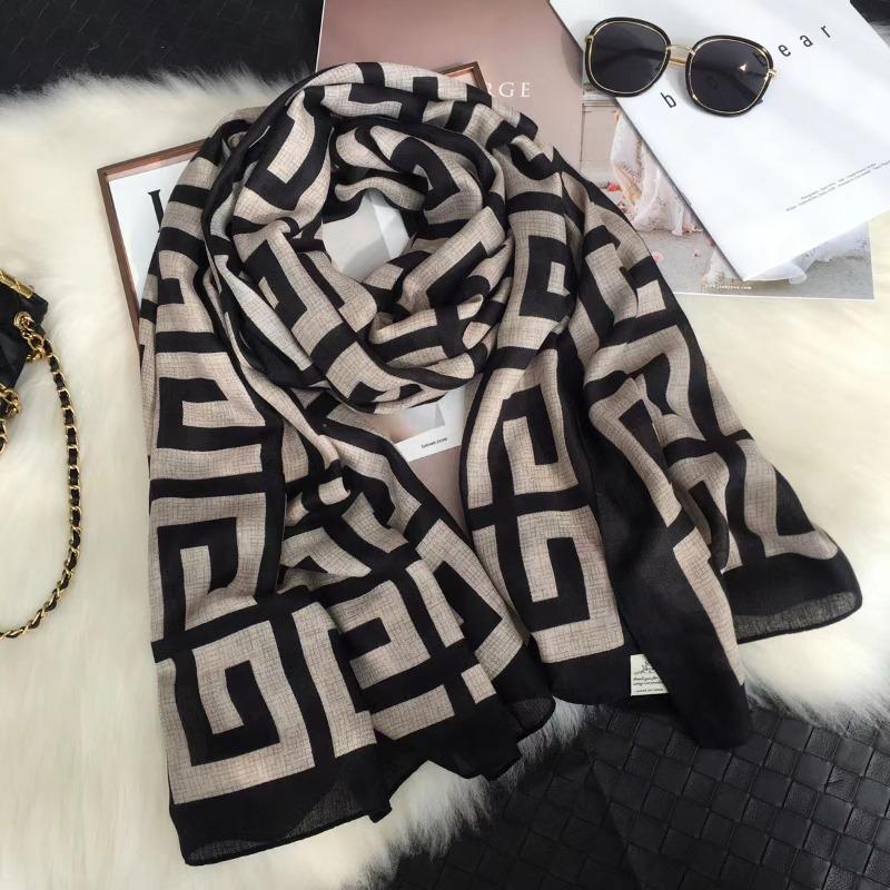 Silk scarf women's spring and autumn style foreign style fashion winter linen yarn oversized shawl dual-purpose versatile thin cotton and linen scarf