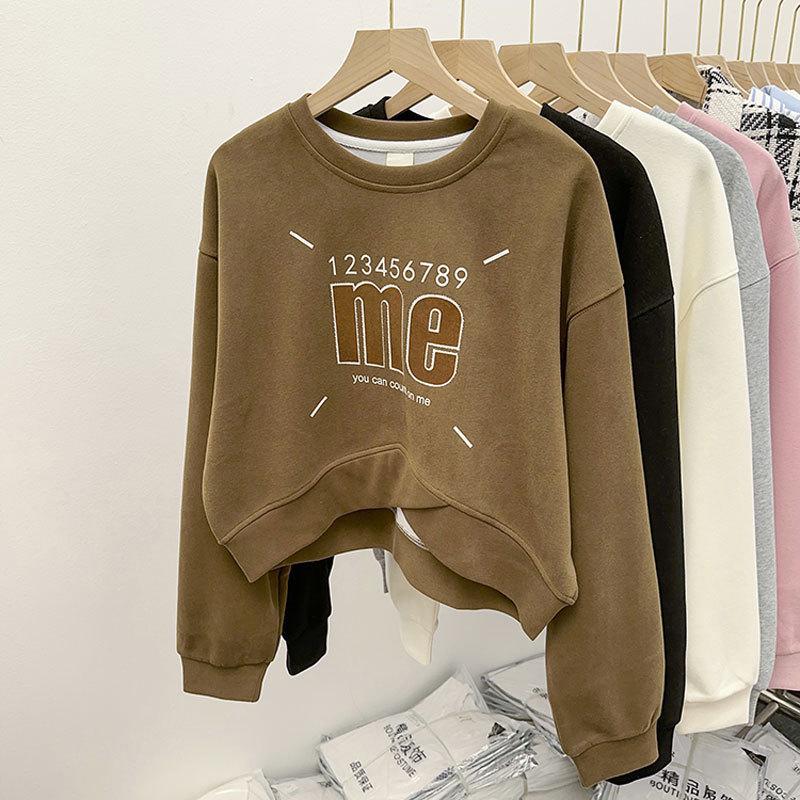 

Large High-End American Print Round Neck Long Sleeve Sweater - Casual Versatile Crop Top XL [65-75 kg]