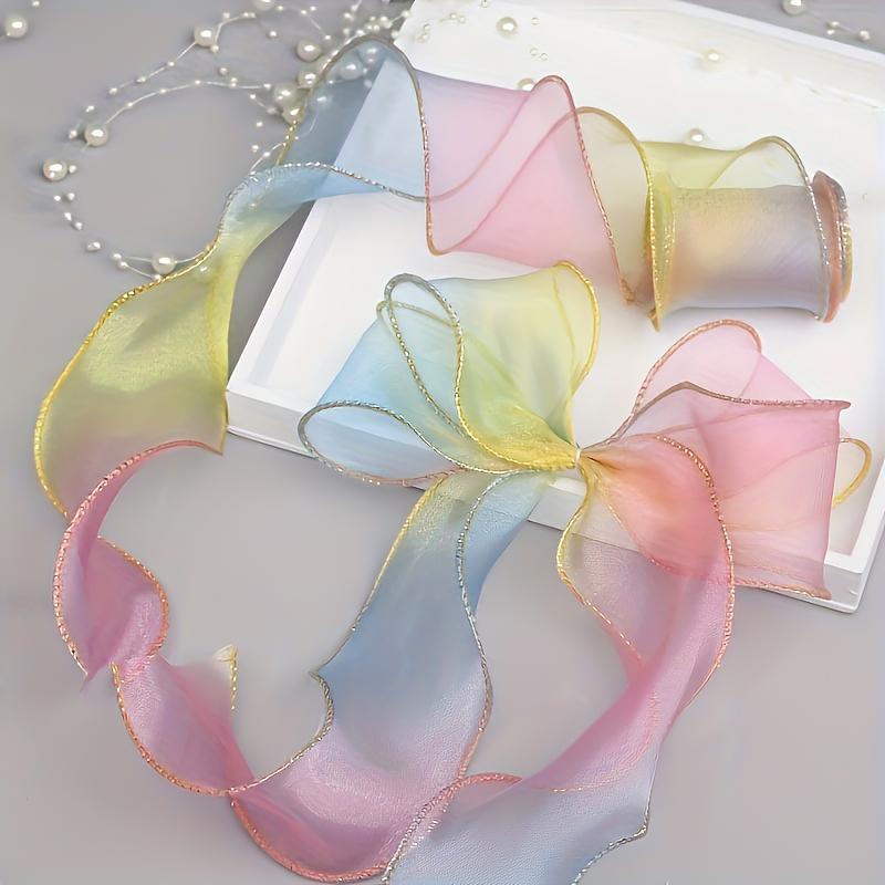 4cm X 10Yards/Roll Wrapping Ribbon Bouquet Packaging Sewing Accessories Party Colorful Gradient Hair Accessory Making Multi-Color