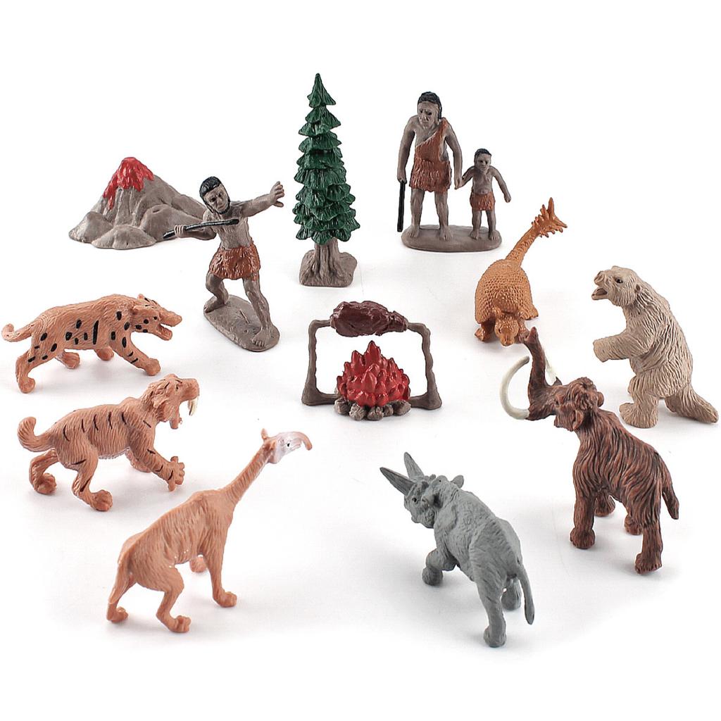 Simulation 24Pcs Ancient Era Set Model Prehistoric Animal Heavy Foot Giant Rhinoceros Saber Tooth Tiger Static Ornament