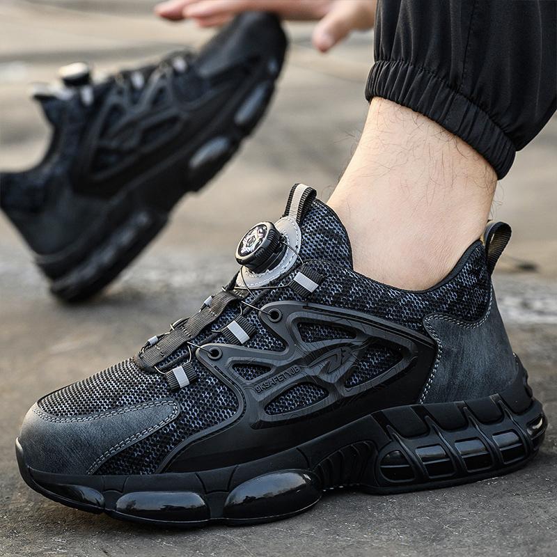 Steel Toe Anti-Puncture Safety Shoes Man Rotating Button Breathable Slip Resistant Tread Work Sneakers Construction Working Boots