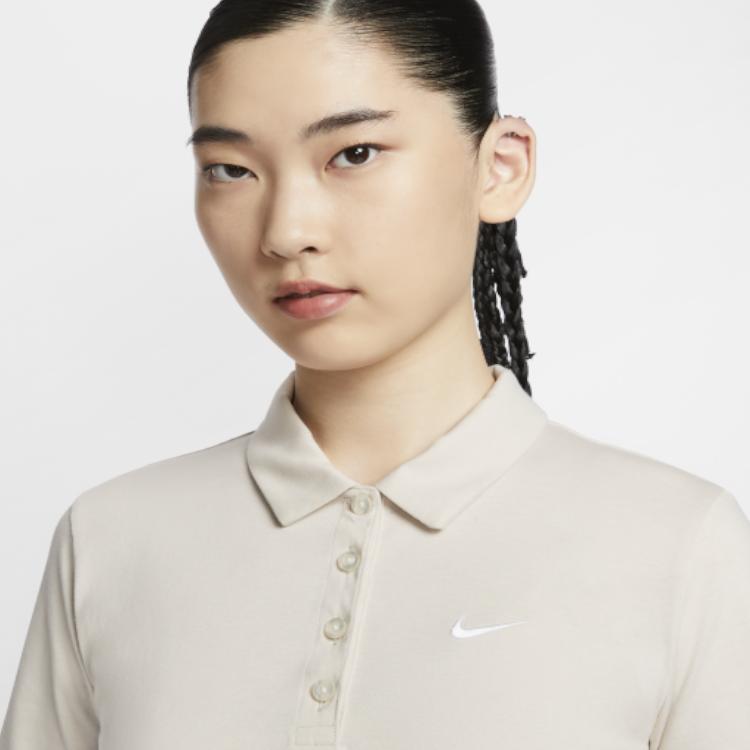 Nike Sportswear Printed Logo Soft Solid Color Polo Dress Women Dresses Light-Red White HJ8149-104