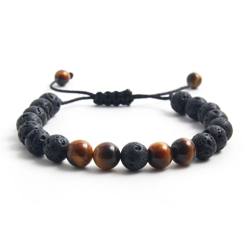 Unisex Tiger Eye & Volcanic Stone Adjustable Bracelet - Fashionable and Versatile