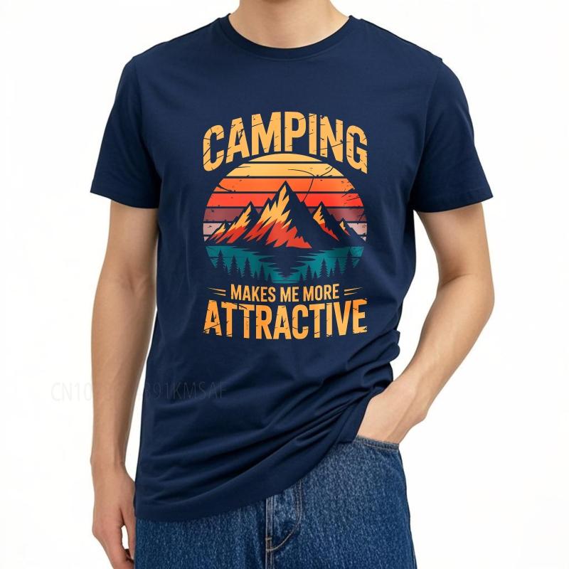 Unisex Summer Unisex T Shirt Camping Makes Me More Attractive Mountain Sunset Design Short Sleeve Adult Oneck Tshirt
