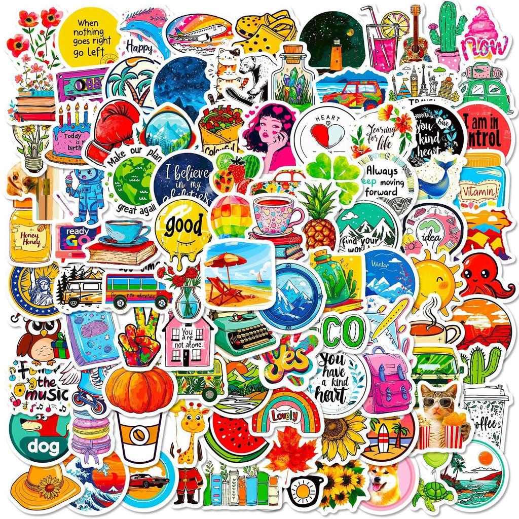 100 Pieces Small Size 4cm Beach Fresh Ins Style Mixed Stickers DIY Suitcase Stickers