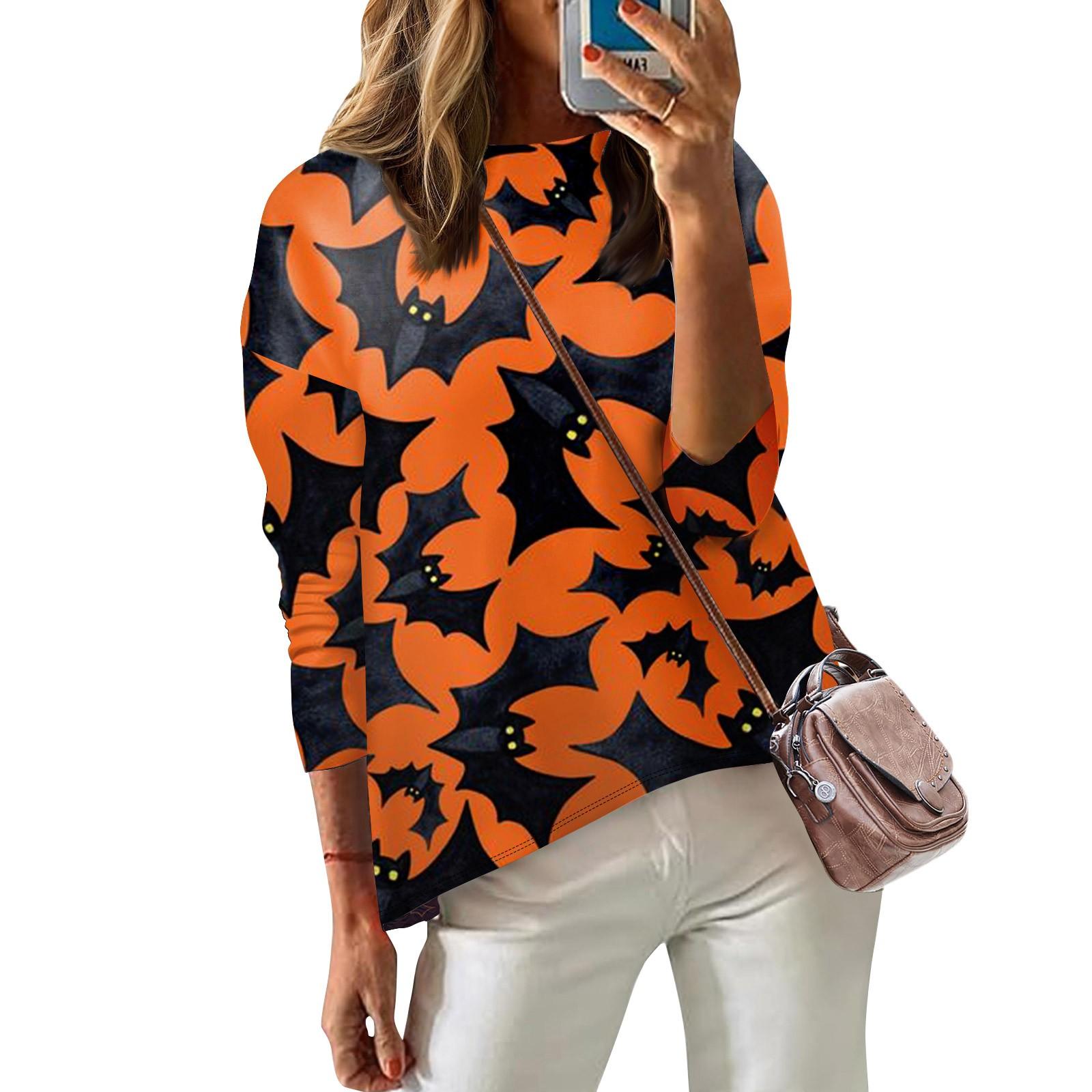 

Женская футболка с принтом, длинный рукав, повседневная, выходного дня, модная, с заниженной линией плеч, с круглым вырезом, блузка XXXL оранжевый
