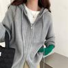 Hooded Double Zip Sweater Jacket Women's Loose Chunky Knit Cardigan