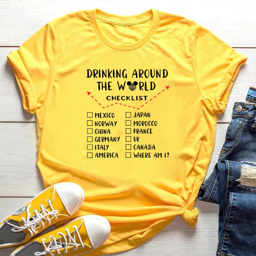 Koszula z listą kontrolną Picie Dookoła Świata Koszulka Epcot Drinking Koszulka Epcot Koszulka Food and Wine Graficzne Koszulki Damskie