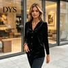 Women Velvet Blouse Fall Shirt, Button Down Long Sleeves Casual Top, Shirt Solid Color Loose for Daily Wear Work