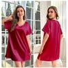 Womens Plus Size Ice Silk Sleep Dress Lightweight V-Neck Short Sleeve Nightgown Home Comfort