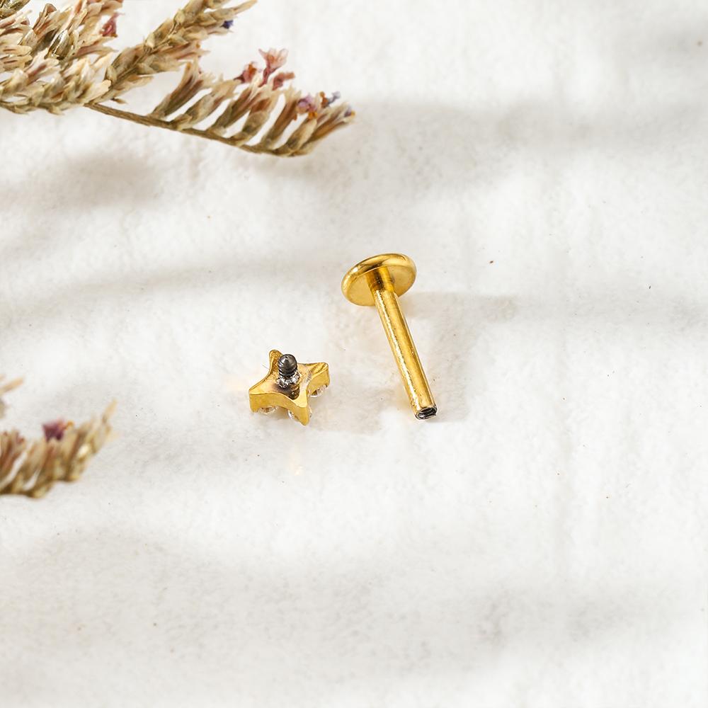 ASTM F136 Titanium Anodizing Four Petal Flower CZ Cartilage Earring 16G Internally Threaded Flat Back Labret Piercing Jewelry