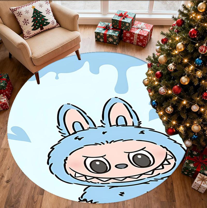 Labubu Pattern Round Rug, Indoor/Outdoor Mat, for Picnic, Gameroom, Bedroom, Office, Living Room, Home Decor Carpet, Birthday Gift