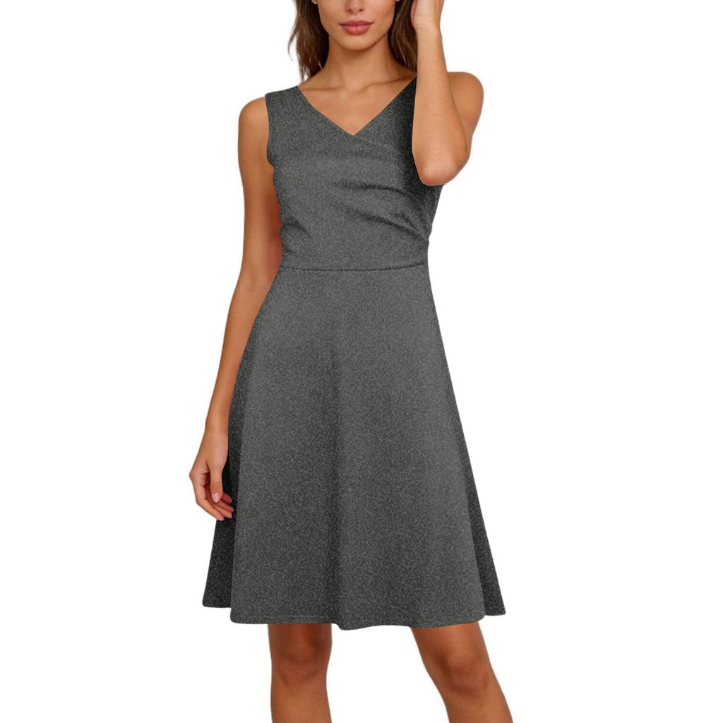 Women Elegant Sleeveless Wrap V Neck A-Line Dress