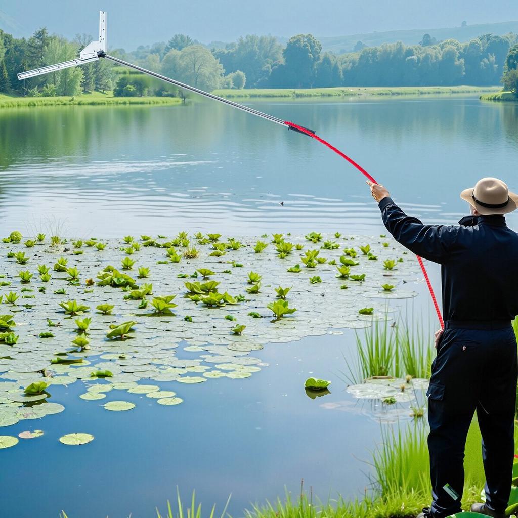 Lake Weed Cutter, Pond Aquatic Plant Cutting Tool with 0.94 m Max. Cut Width, Sharp and Heavy-Duty Steel Blades, Pond Rake with 9 m Throw Rope, for