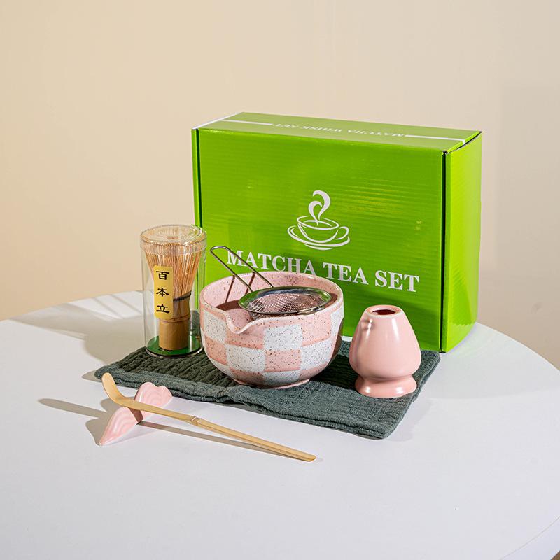 BespritGift Matcha Set 7 Pcs Japanese Matcha Tea Set with Ceramic Bowl Spout & Bamboo Whisk Perfect Matcha Kit Gift Box