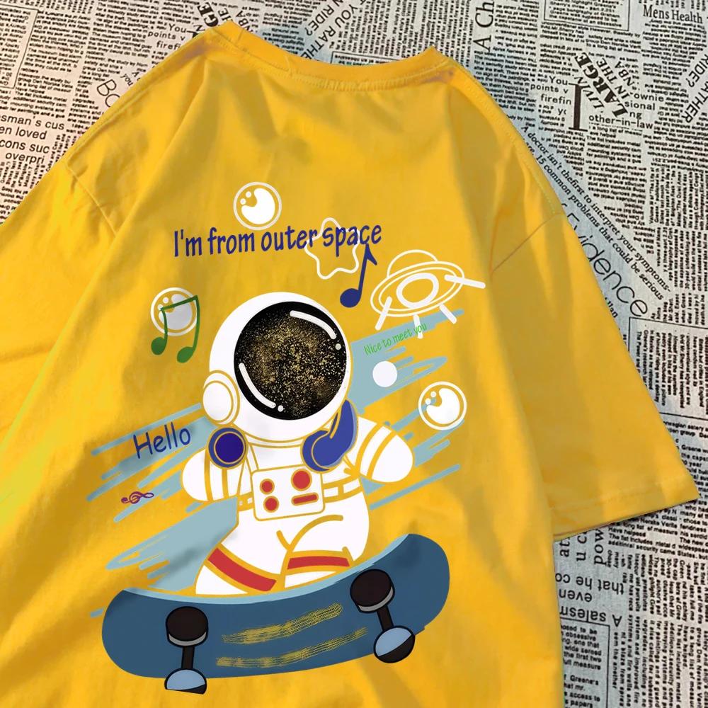 I'M From Outer Space Skateboarder Astronaut Men Clothing Hip Hop T Shirts Harajuku Tops Cotton Breathable Tops Loose Clothing