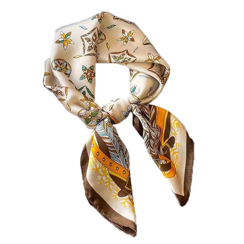 High-End Women's Lightweight Silk Square Scarf - Temperament Print Neckerchief for Neck Protection and Decoration.