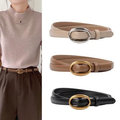 Four Seasons Available New Women'S Genuine Leather Thin Belt Leather Paired With Jeans Casual Pants Decorative Non Perforated Belt