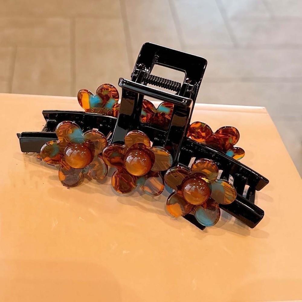 Tortoise Shell Floral Shark Clip Three Flower Acetate Hairpins Bridesmaid Wedding Updo