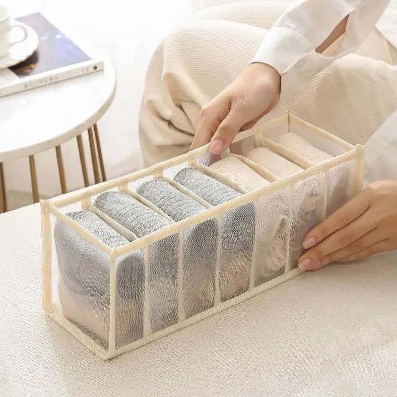 6/7/11 Foldable Underwear Underwear Socks Organizer With Dividers Clothes Storage Box Breathable Mesh Bag For Wardrobe