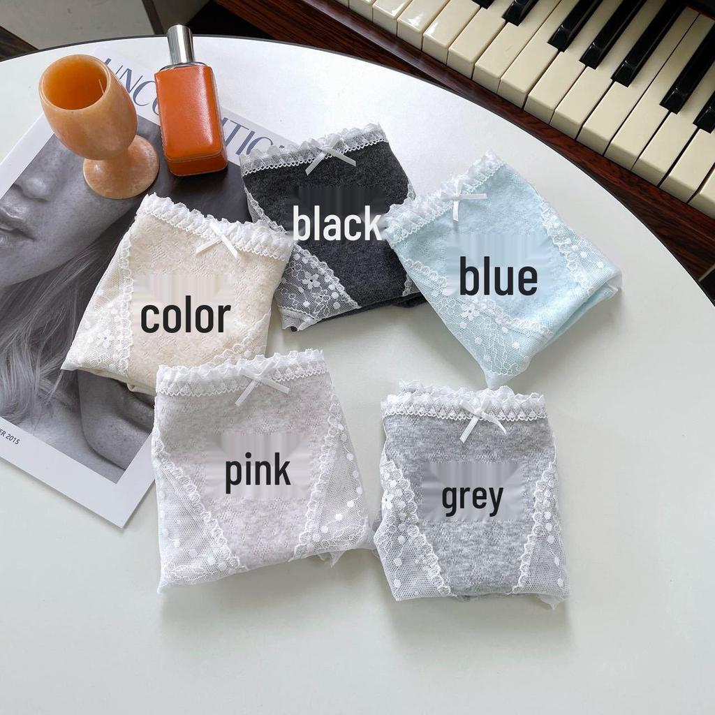 10A Antibacterial Korean Lace Sexy Girl's Cotton Panties with Silk Crotch - Mid-Rise Triangle Fit