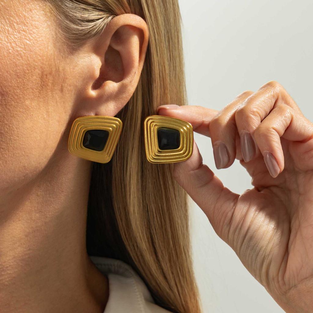 Vintage Geometryczne Okrągłe Kolczyki Sztyfty z Kamieniem Tygrysiego Oka Modne Plisowane Kolczyki z Płynnego Metalu