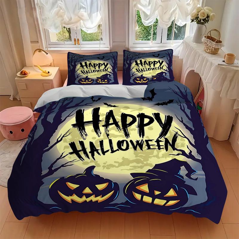 3pcs Halloween Night Bedding Set - 1 Soft Quilt Cover + 2 Pillowcases, Machine Washable - Suitable for All Seasons, Perfect Gift for Family