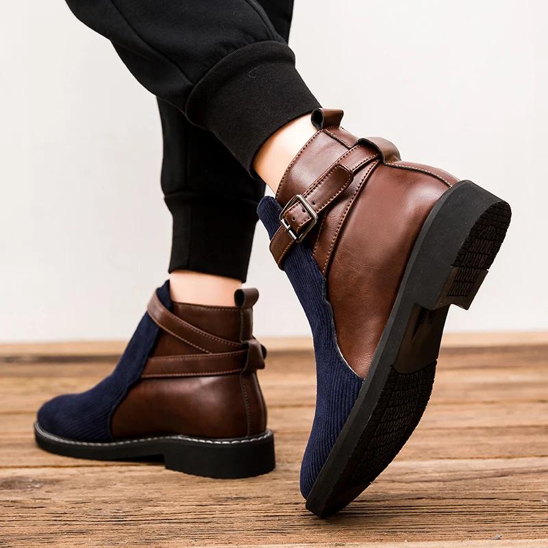 Högkvalitativa Herrkängor Mode Klassiska Läderskor för Herr Brittiska Herrkorta Kängor Designerkängor för Herr Motorcykelkängor Botas Hombre