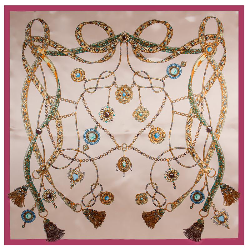 Fashion Square Scarf 2024 New Chain Women Silk Scarf Hijab Luxury Brand Shawl Foulard Plaid Scarves Wraps For Ladies
