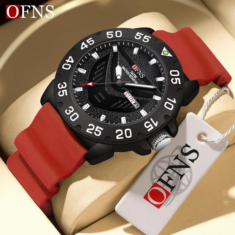 Oufannishi Men's Fashion Quartz Watch - Luminous, Waterproof, Silicone Strap, Double Calendar