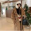 Mid Length Korean Thick Overcoat Cowhorn Button Loose Coat Winter Warm Female Fleece Hoodies Jacket Woman Lamb Wool Coats