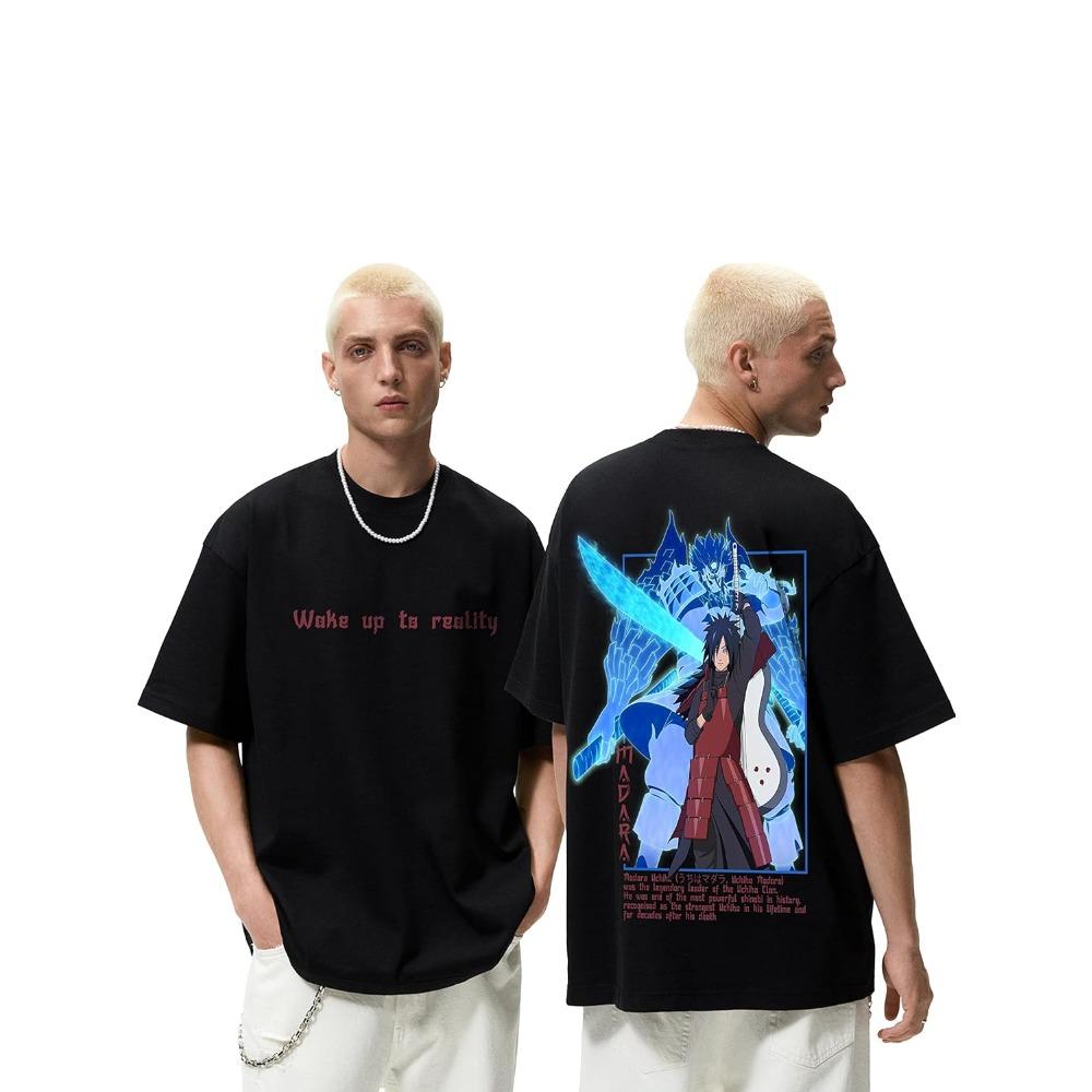 

Naruto Madara Uchiha Oversized Black T-Shirt Anime Susanoo Graphic Print Short Sleeve Crew Neck Casual Streetwear Gift S разноцветный