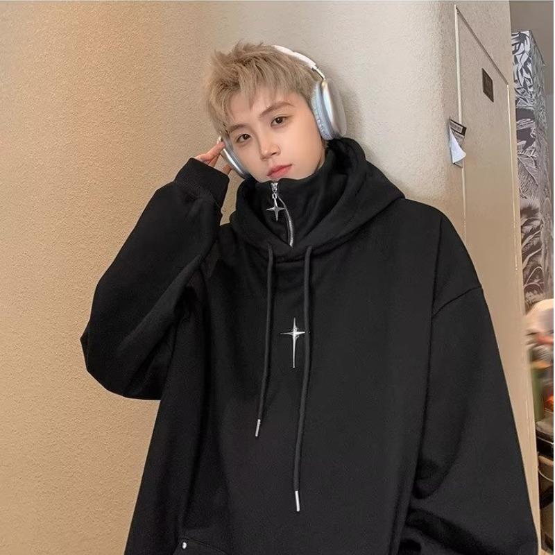 

Мужская куртка с капюшоном и полумолнией в стиле ретро в гонконгском стиле — модный образ из двух частей 2XL чёрный