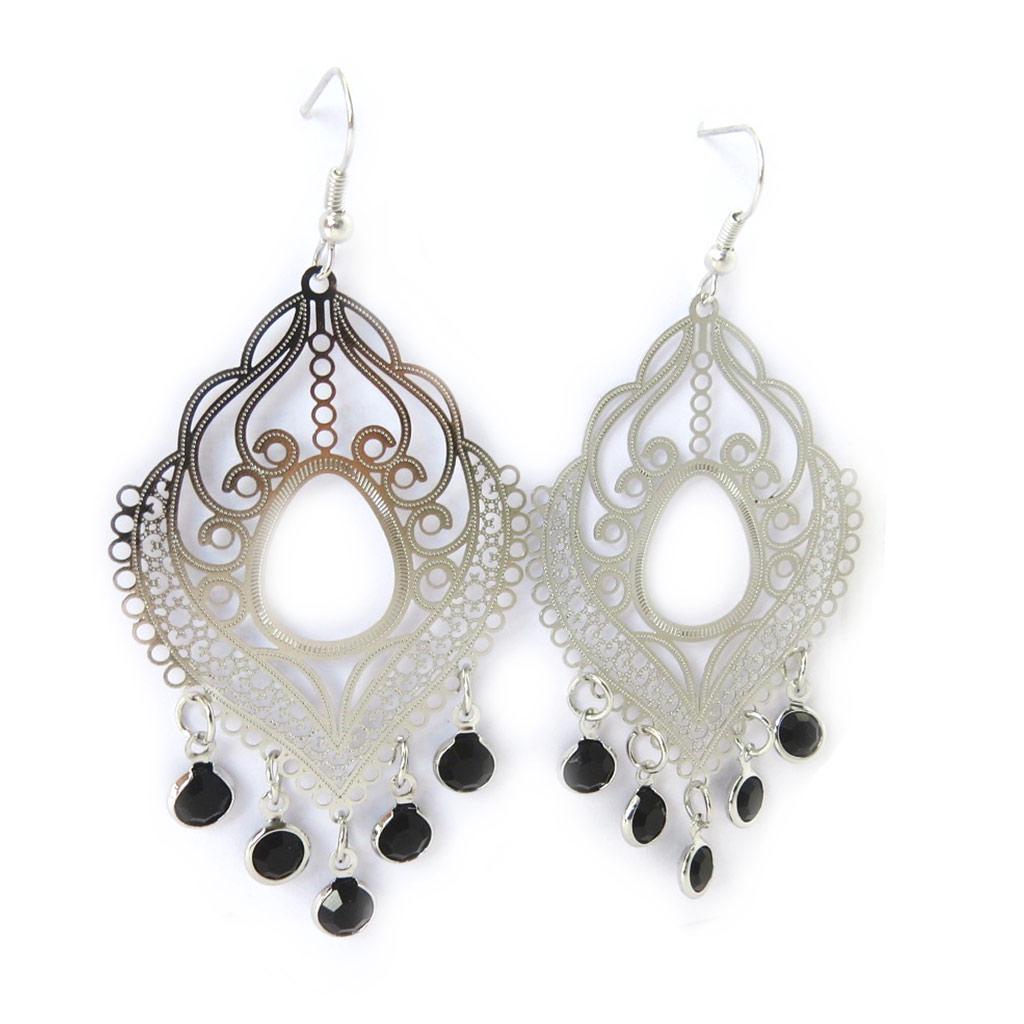 Les Trésors De Lily [M7996] - Silver Black 'Carmen' Earrings