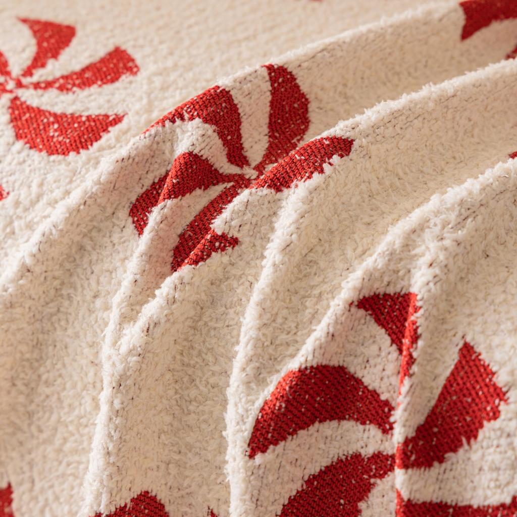 1pc Christmas Candy Fluffy Warm Sofa Towel with Tassels, Sofa Cover Blanket for Living Room - Cozy Throw Blanket for Couches