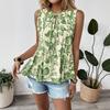 Sleeveless Shirt2025 Summer New European and American Women's Print Pleat Lace-up Sleeveless Shirts Top