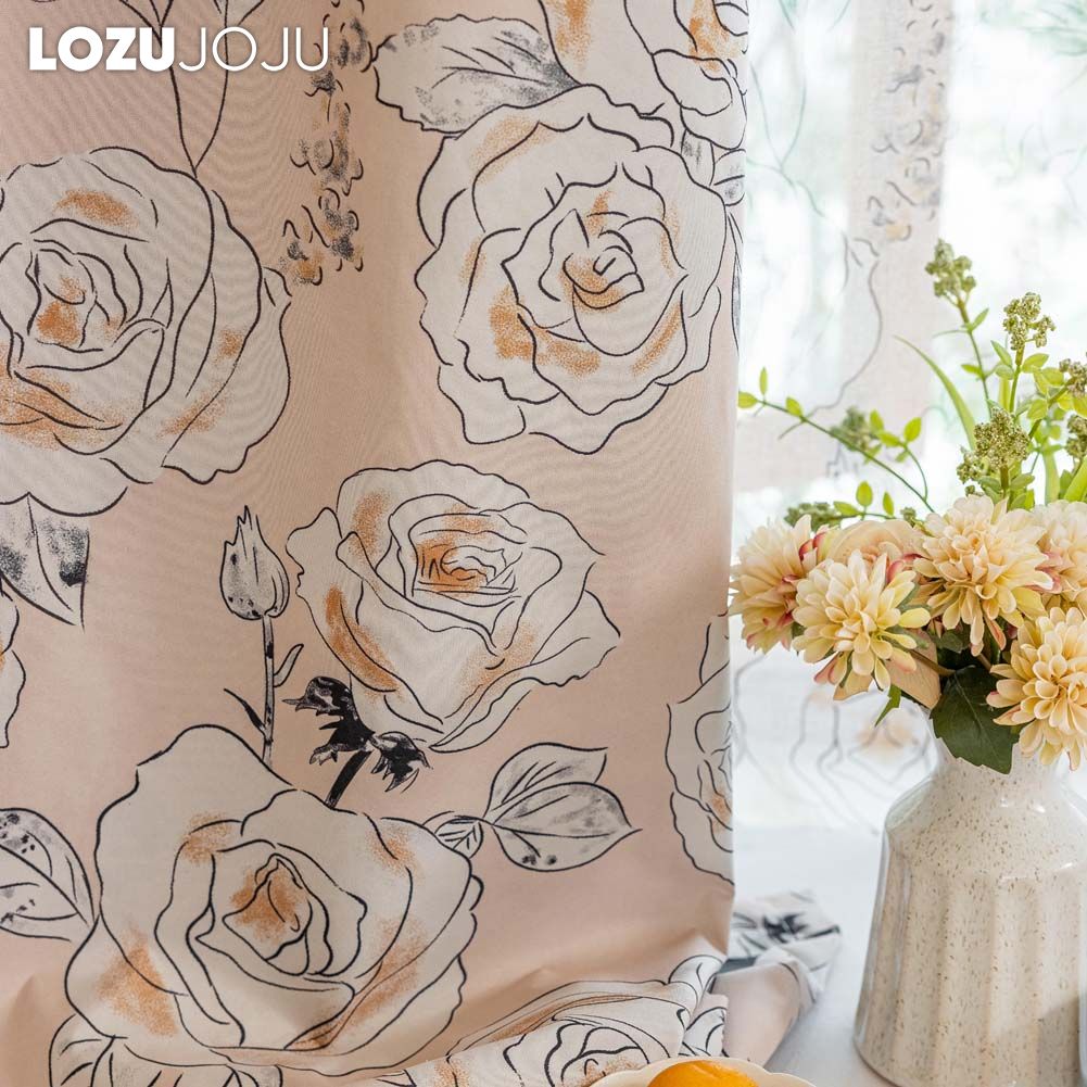 1PC LOZUJOJU French Fashionable Printed Rose Patterned Curtains Full Blackout Curtains for Bedroom Living Room Balcony Window for Home Decor