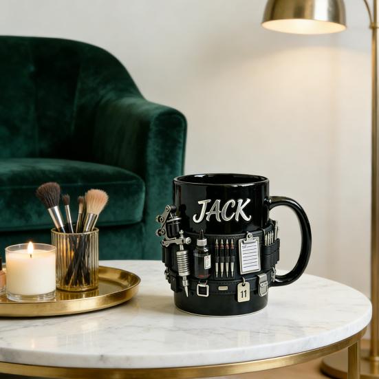 Personalized Tattoo Artist Mug 3D Tool Belt Coffee Cup with Tattoo Machines Details Industrial Steampunk Style Drinking Cup Gift for Artists