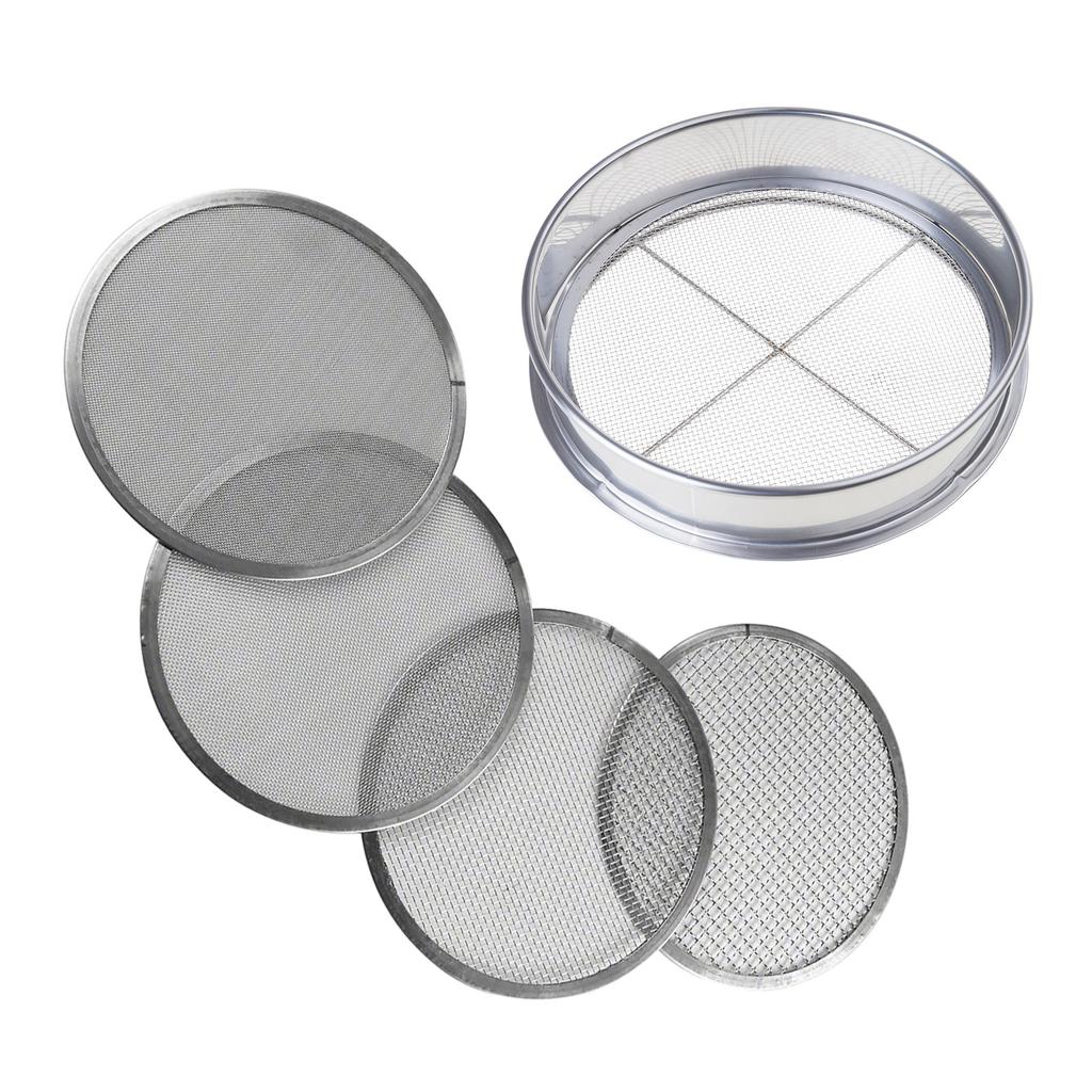 Stainless Steel Soil Sifter Set for Gardening 8 Inch Diameter with 4 Interchangeable Mesh Sizes 0.7/1/3/5mm