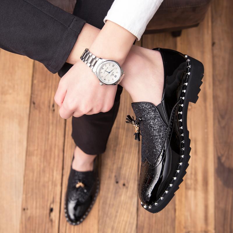 Men's Gold Tasseled Loafers Gold Dress Wingtip Shoes Stylish Leather Prom Blazers Dance Disco Party Shoes Large Size