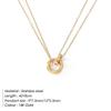 European Style Double Ring Pendant Necklace for Women - 14K Gold Plated Titanium Steel Clavicle Chain
