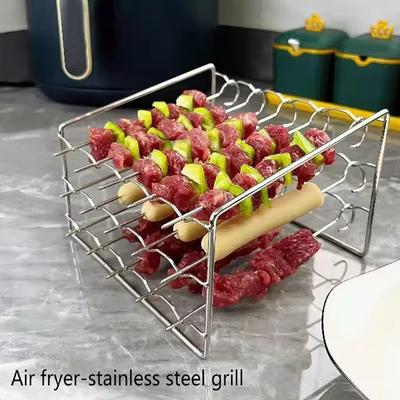 1 Stück Heißluftfritteusen Spießständer Vertikal Mehrfachspieß Edelstahl BBQ Halter Heißluftfritteusen Zubehör Spieße Outdoor Geschirr