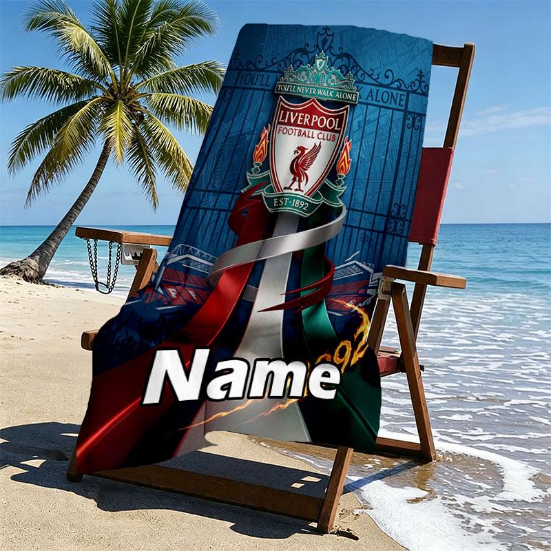Custom Name Personalized Liverpool Football Club Print Beach Towel, for Trip Camping Beach Party Home Decor, Birthday Gift for Family & Friends