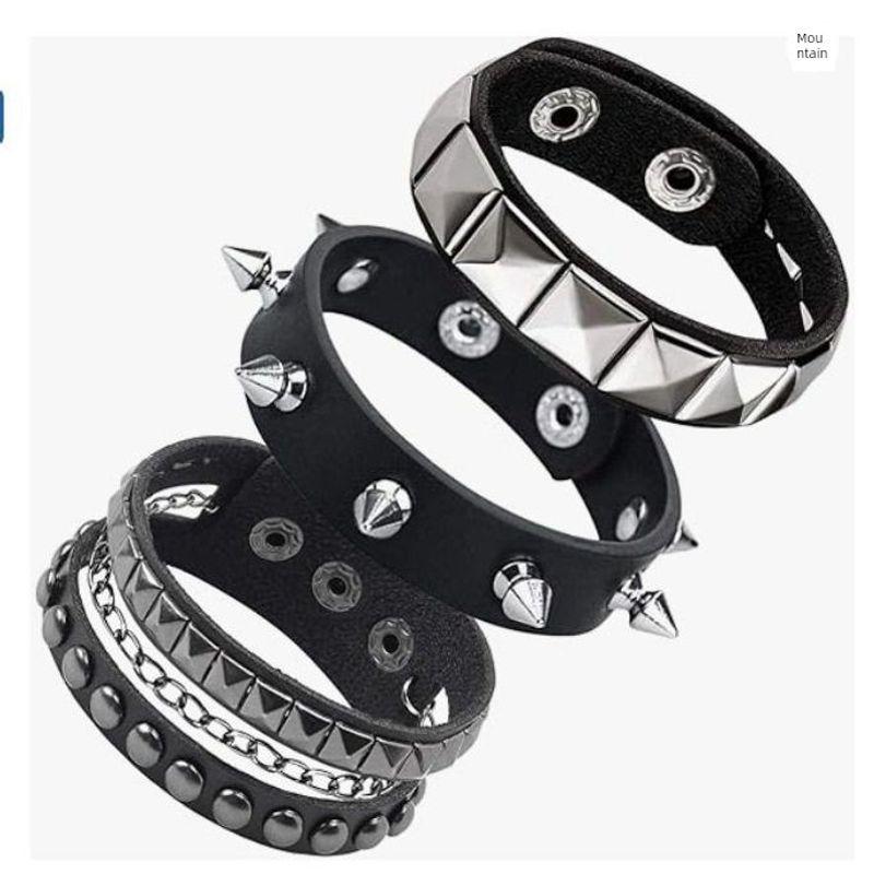 Hot-Selling European and American Fashion Multi-Layered Leather Wide Bracelet with Personality and Bold Rivets, Punk Hip-Hop Bracelet Jewelry