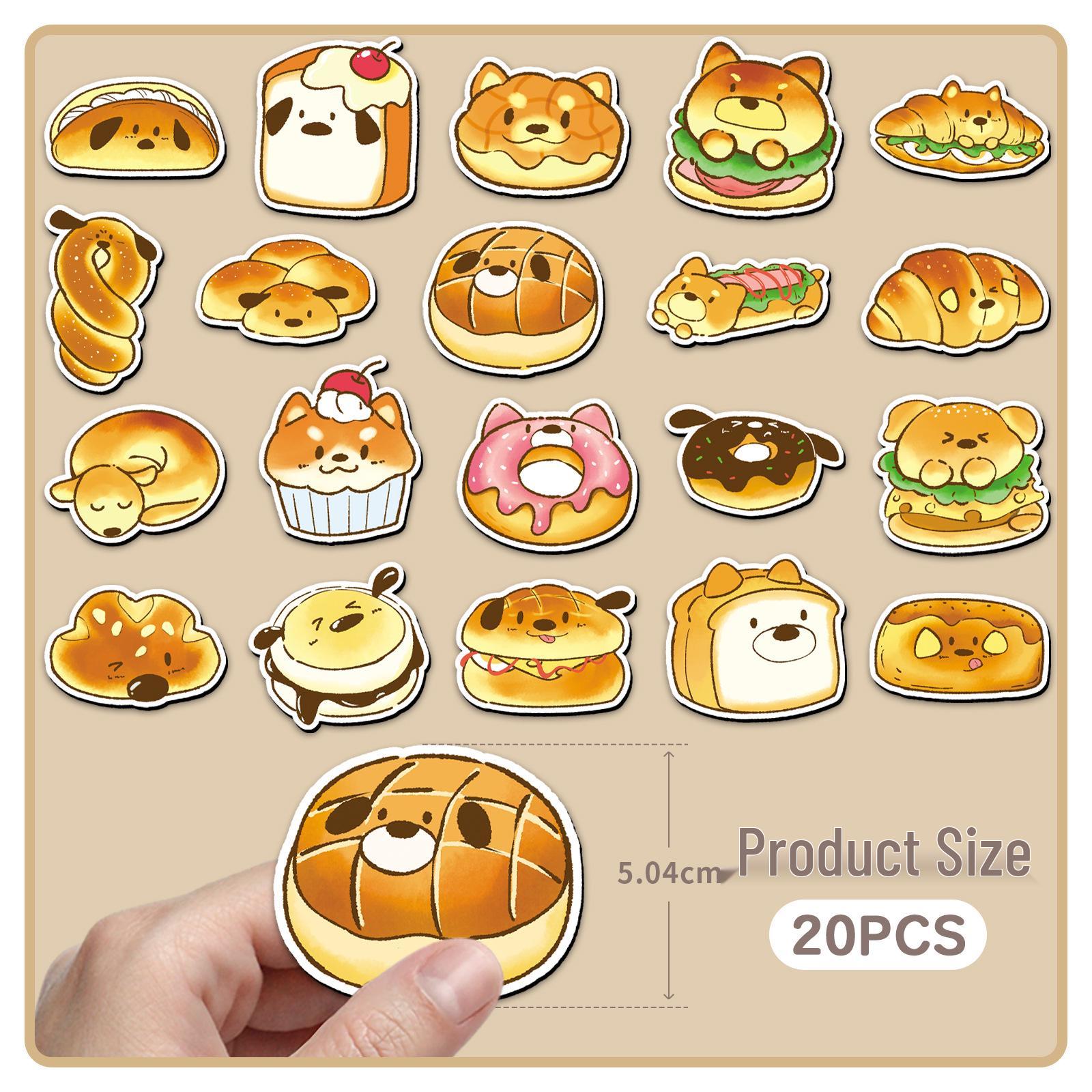 Set of 20 Original Bread Dog Soft Magnetic Refrigerator Magnets - Creative, Waterproof, Cartoon Food Design.