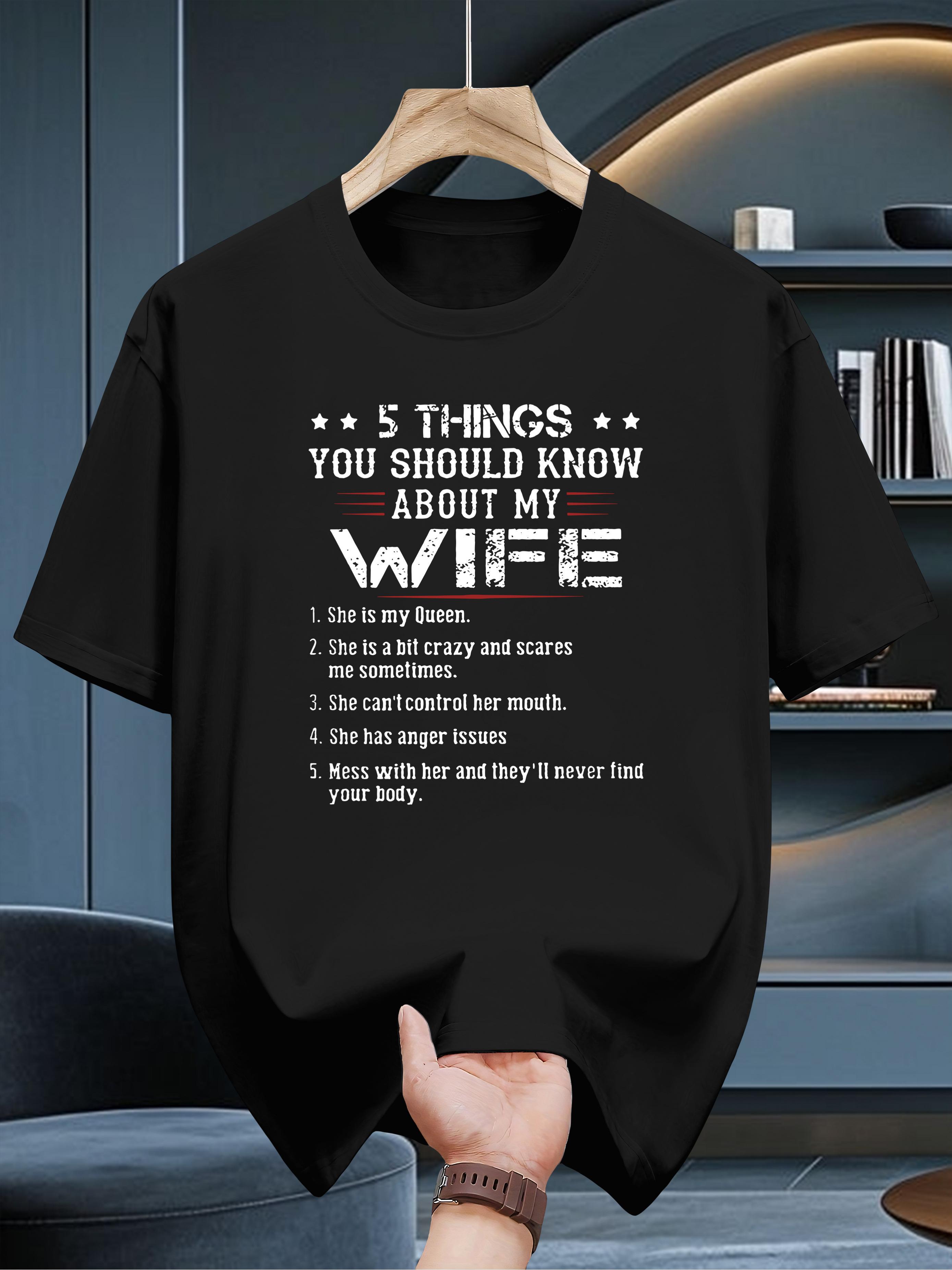 

100% T-shirt for Men - Casual Crew Neck with Humorous 5 Things You Should Know About My Wife Print S