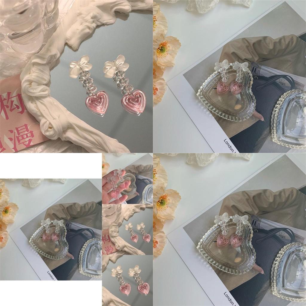 Cute Long Heart Earrings For Women Pink Alloy Plated Fashionable Summer 2023 Jewelry